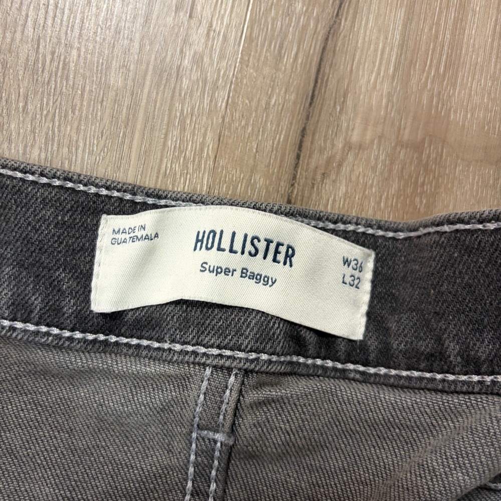 Hollister Mens Super Baggy Jeans 36x32 Dark Gray Wide Leg Pants Cotton Blend - Picture 3 of 8